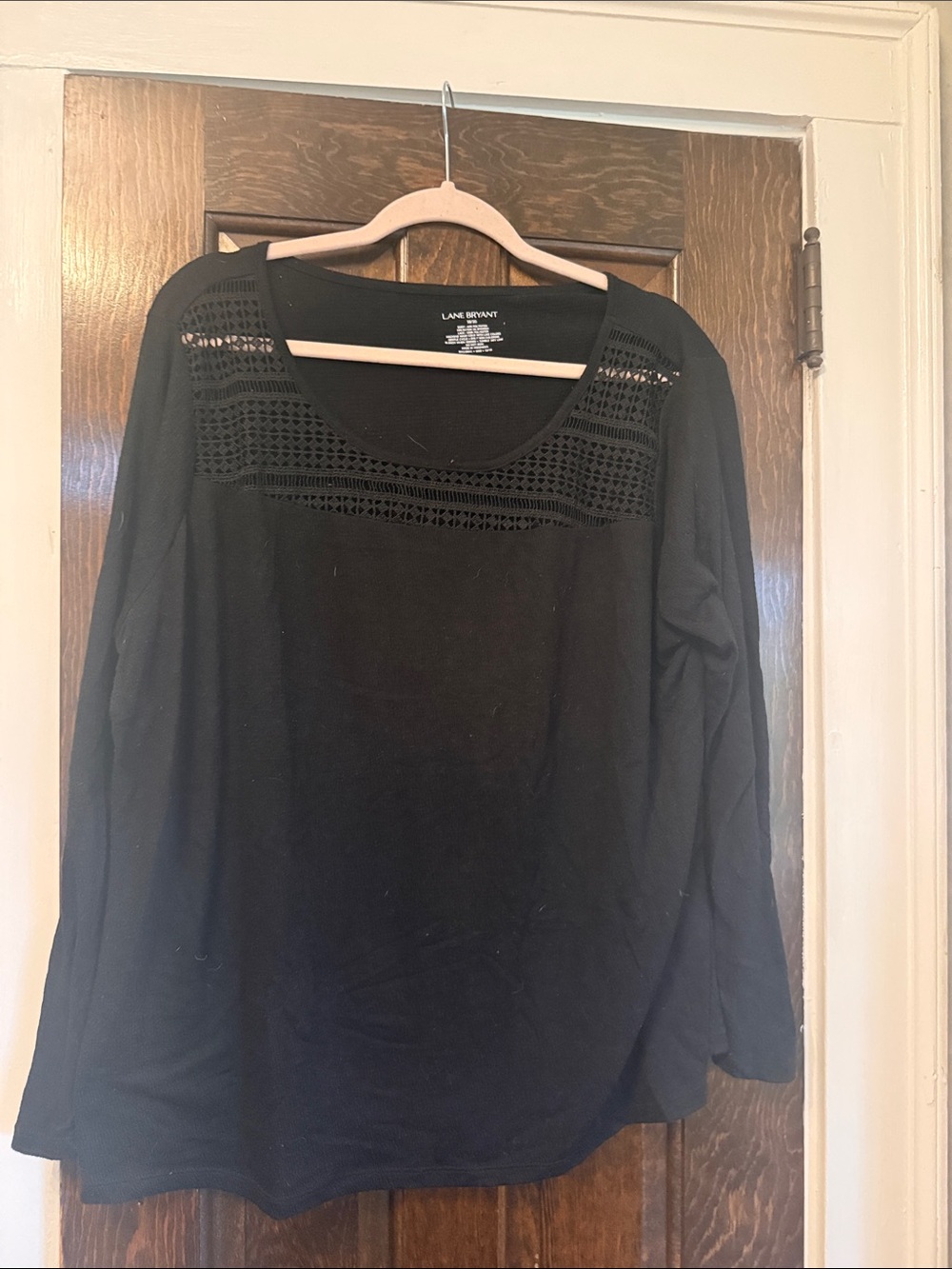 Lane Bryant Black Long Sleeve Tee with Crochet Yoke